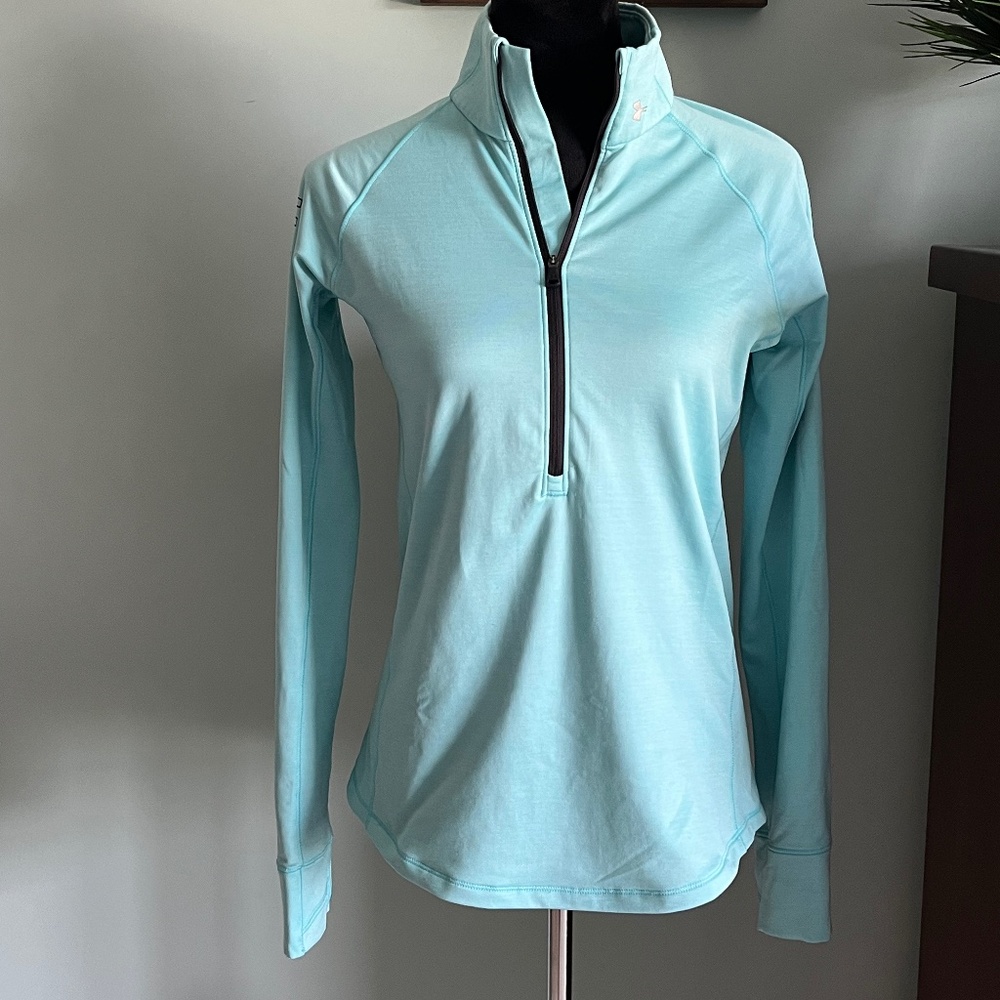 Under Armour Women’s Aqua Green Cold Gear 1/2 Zip Fitted Long Sleeved Pullover M